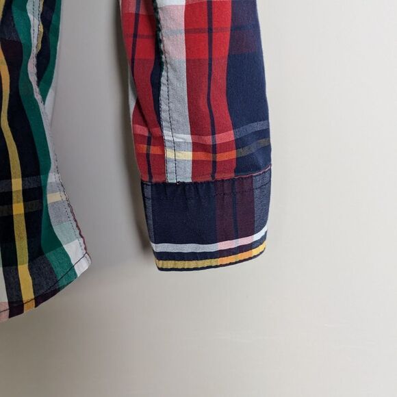 Chaps Easy Care Stretch Multicolor Plaid Long Sleeve Button Down Large Red Blue - Picture 5 of 8